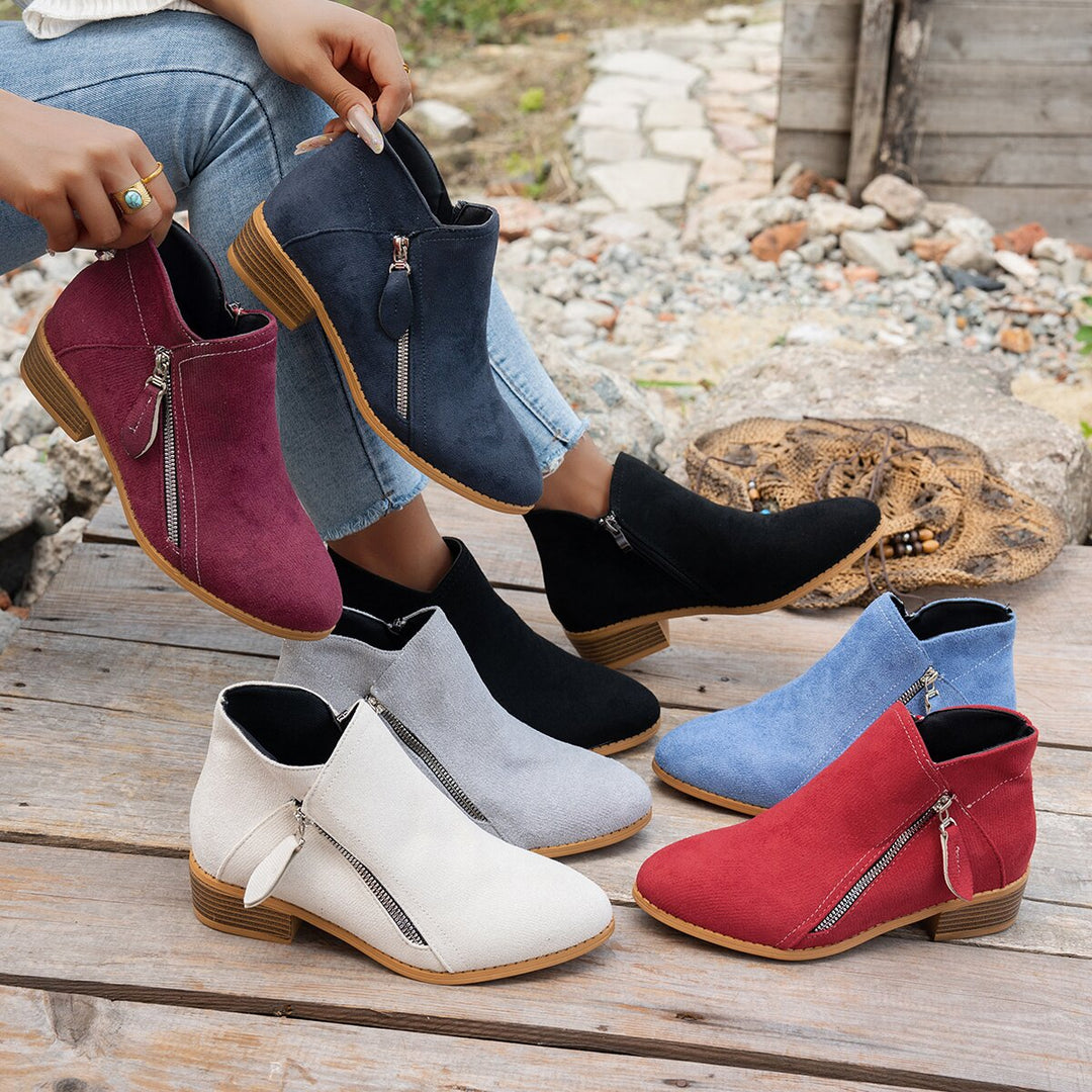 Nadine™ | Side-Zip Low-Heel Ankle Boots