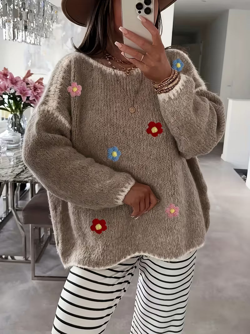 Amelia™ | Elegant Embroidered Flower Sweater