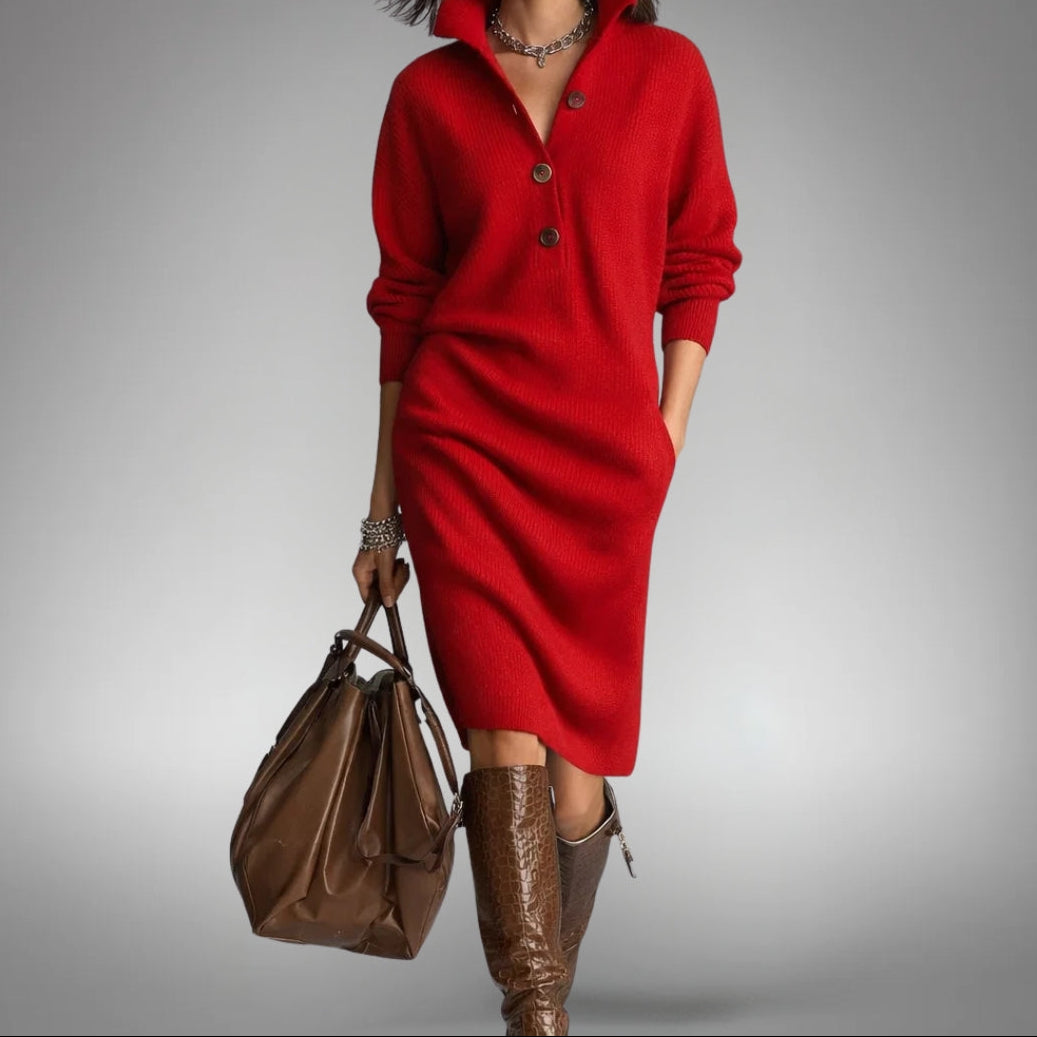 Celeste | Button-Collar Sweater Dress
