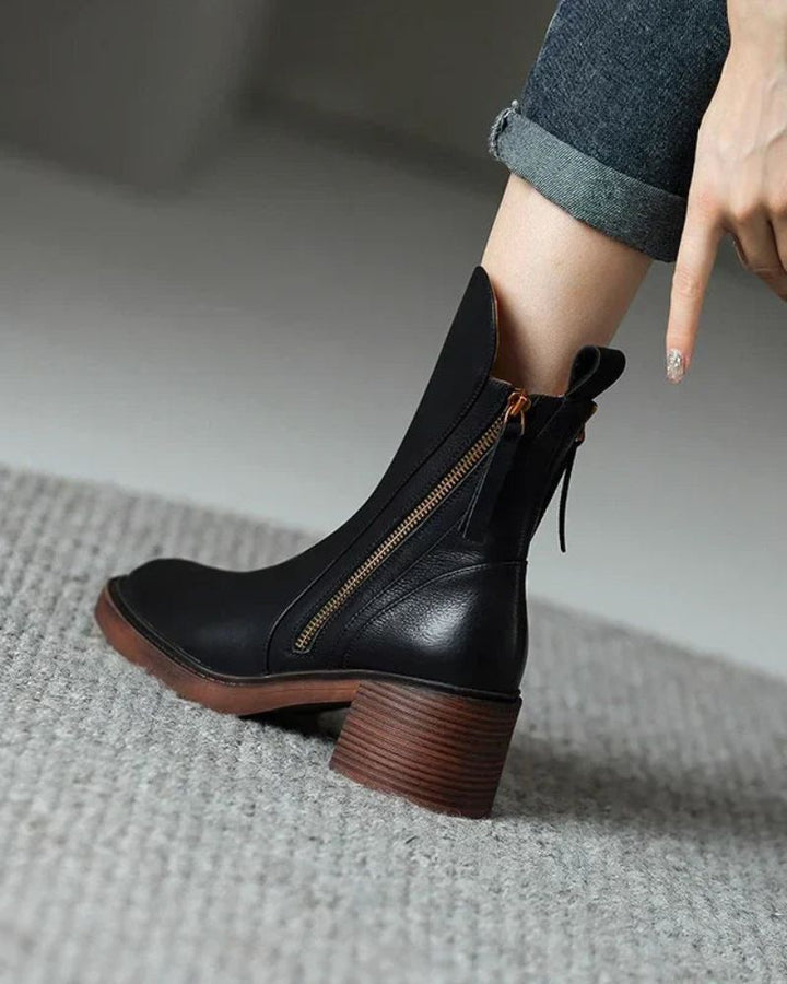 Pernelle™ | Square-Heel Leather Ankle Boots