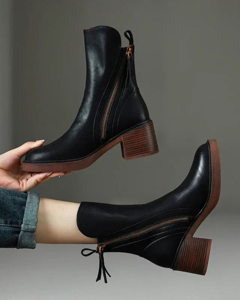 Pernelle™ | Square-Heel Leather Ankle Boots