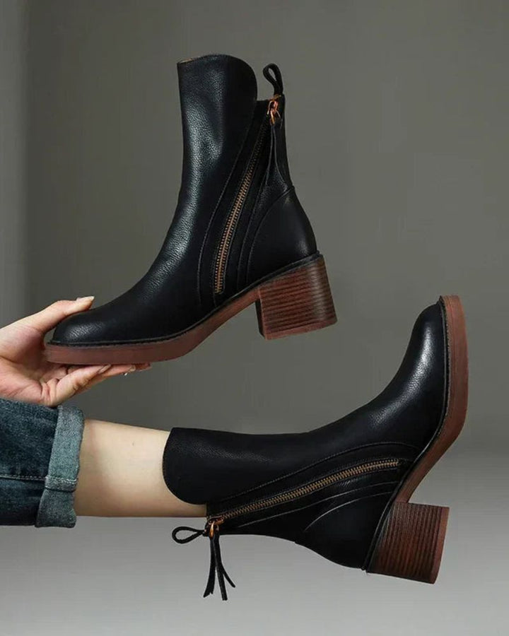 Pernelle™ | Square-Heel Leather Ankle Boots