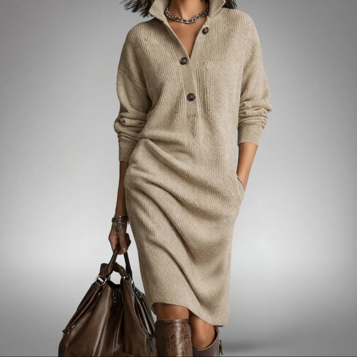 Celeste | Button-Collar Sweater Dress