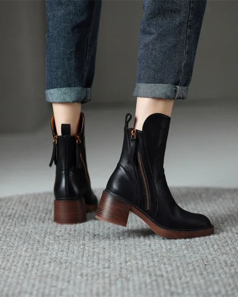 Pernelle™ | Square-Heel Leather Ankle Boots