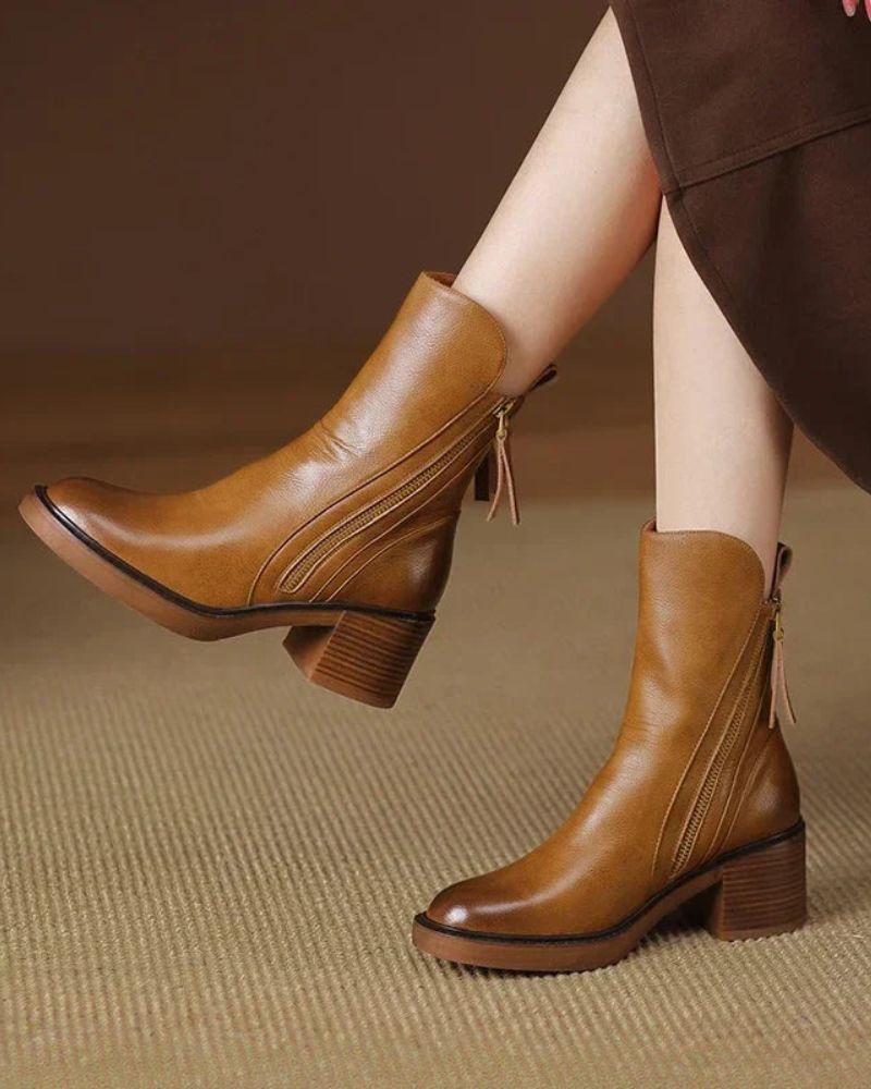 Pernelle™ | Square-Heel Leather Ankle Boots