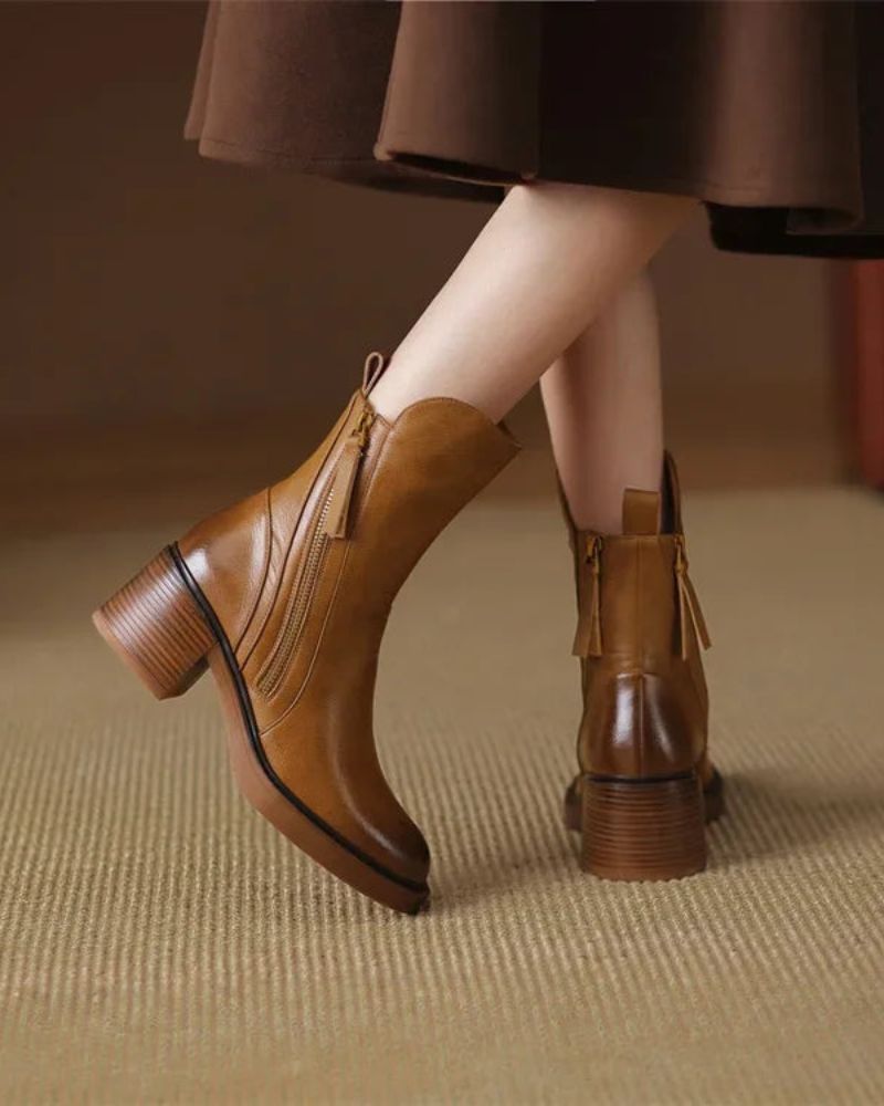 Pernelle™ | Square-Heel Leather Ankle Boots