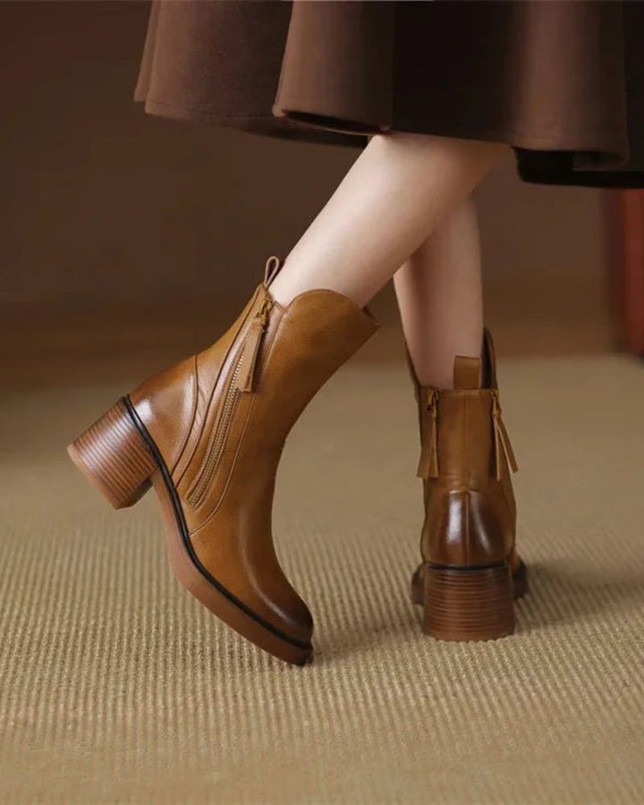Pernelle™ | Square-Heel Leather Ankle Boots