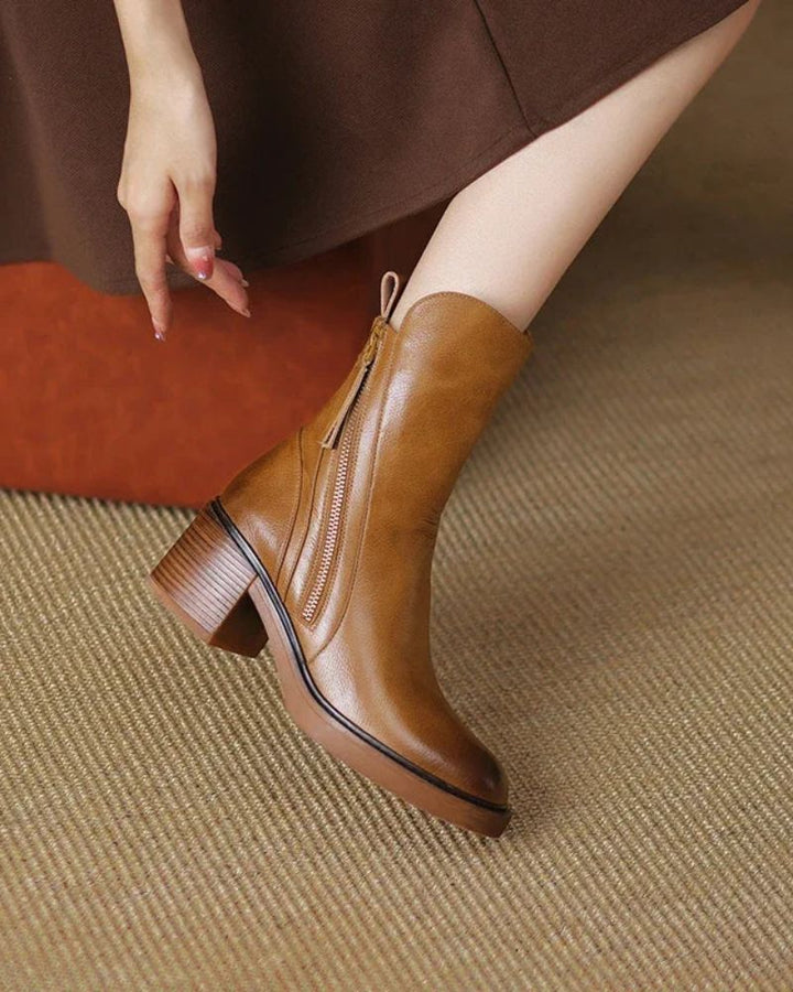 Pernelle™ | Square-Heel Leather Ankle Boots