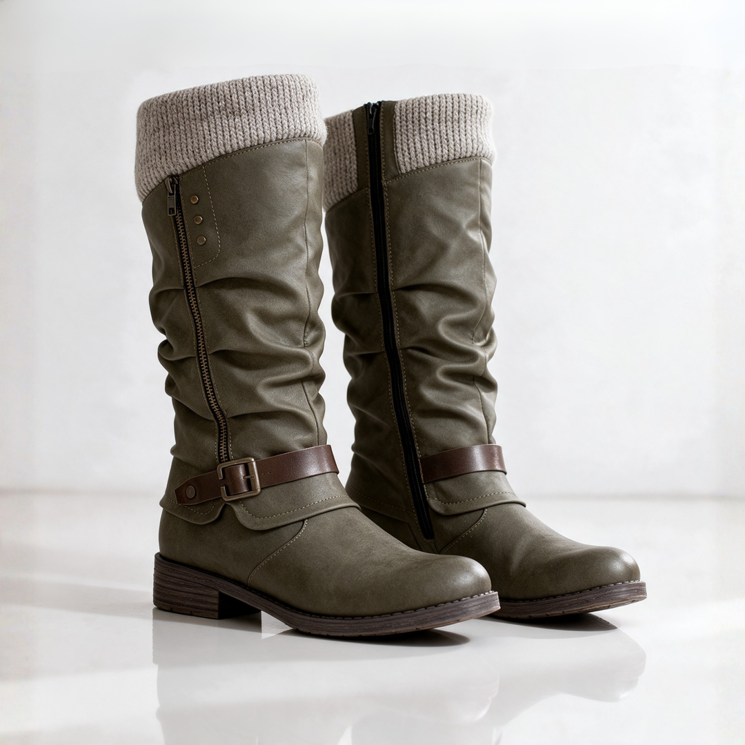 Theresa™ | Knit-Collar Comfort Mid-Calf Boots