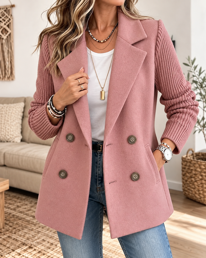 Madeline™ | Knit-Sleeve Double-Breasted Blazer