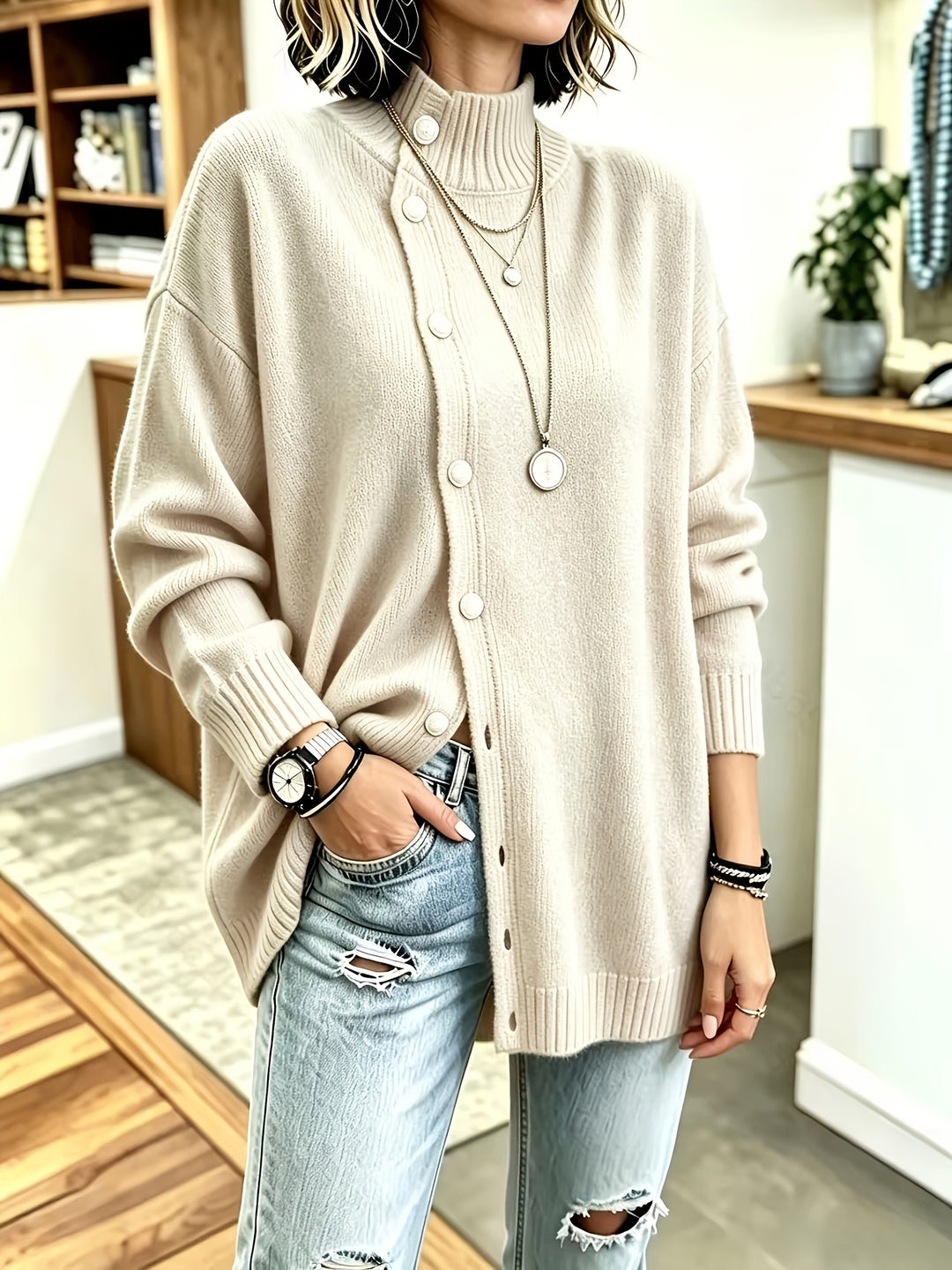 Estelle™ | Pearl-Button Relaxed Knit Cardigan