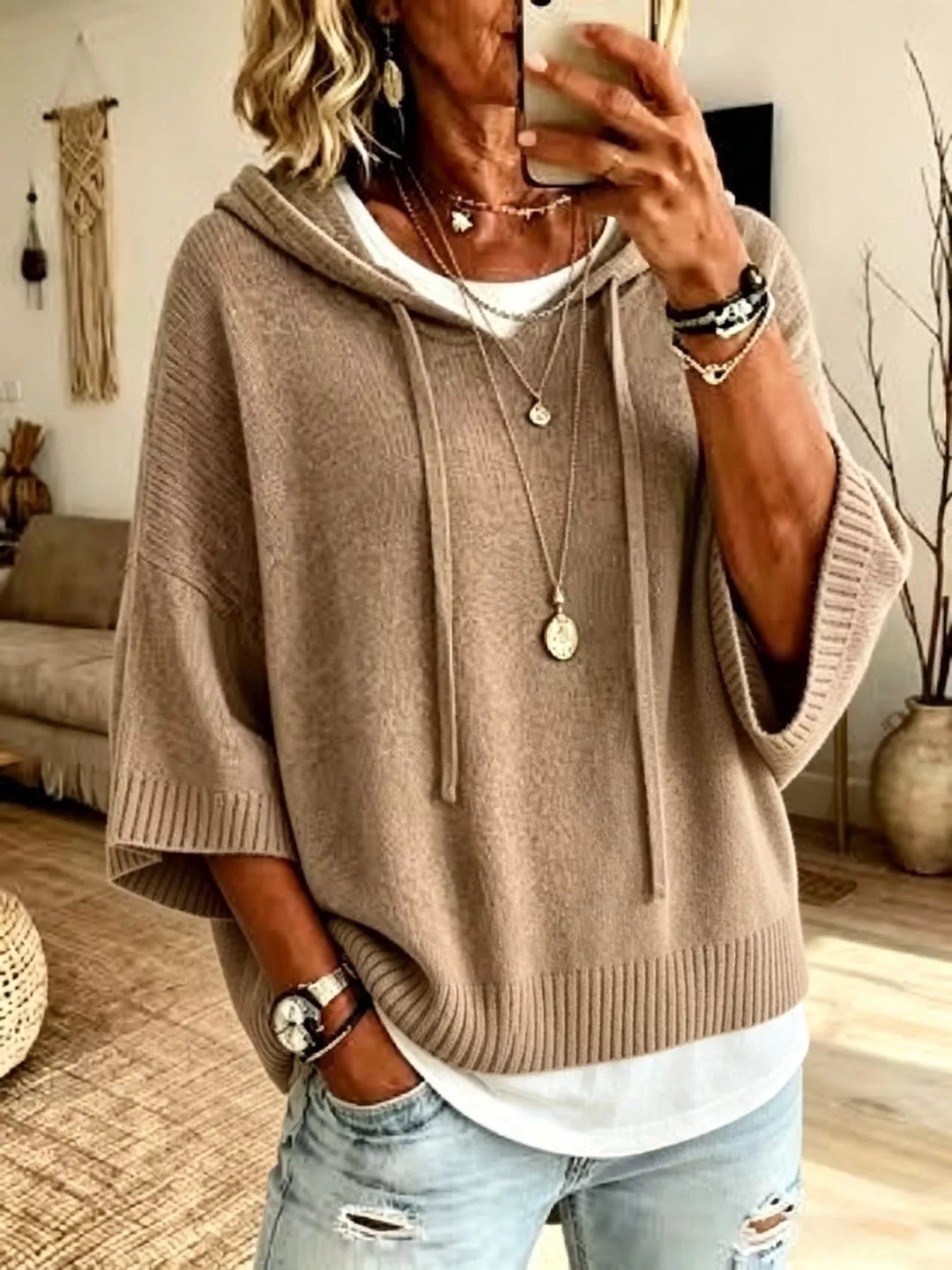 Marielle™ | Relaxed Hooded Knit Poncho