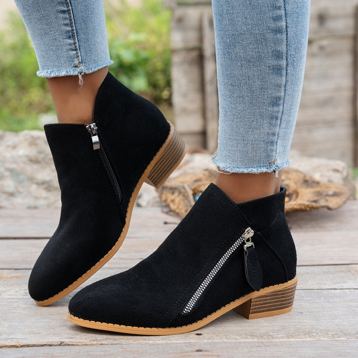 Nadine™ | Side-Zip Low-Heel Ankle Boots