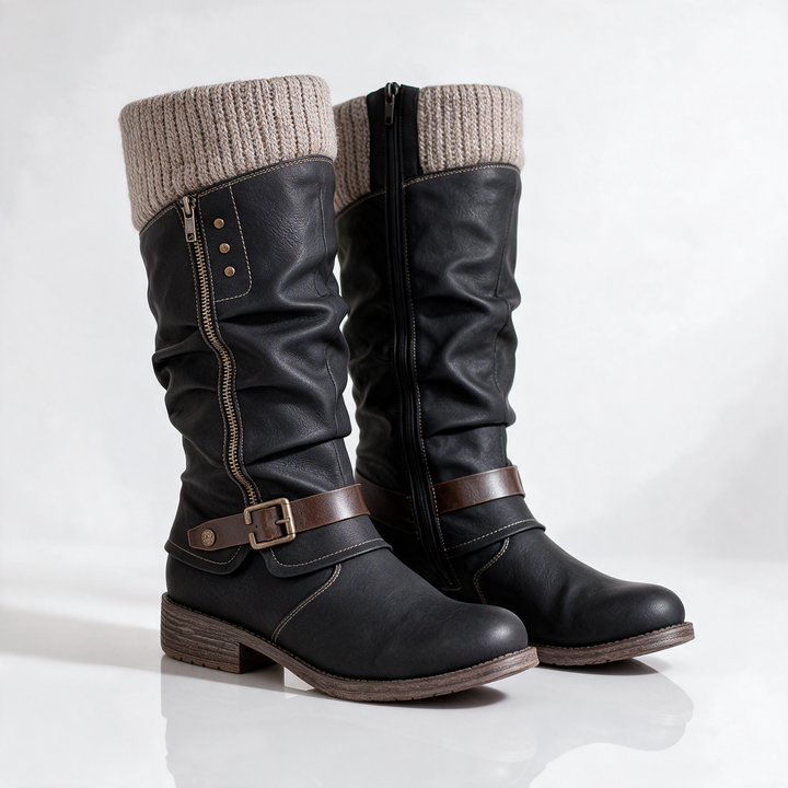 Theresa™ | Knit-Collar Comfort Mid-Calf Boots