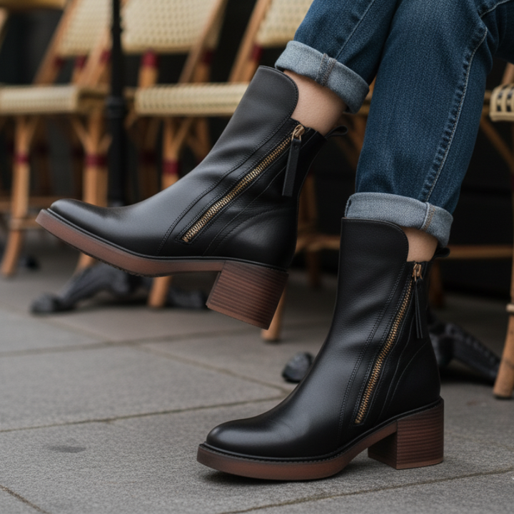 Pernelle™ | Square-Heel Leather Ankle Boots