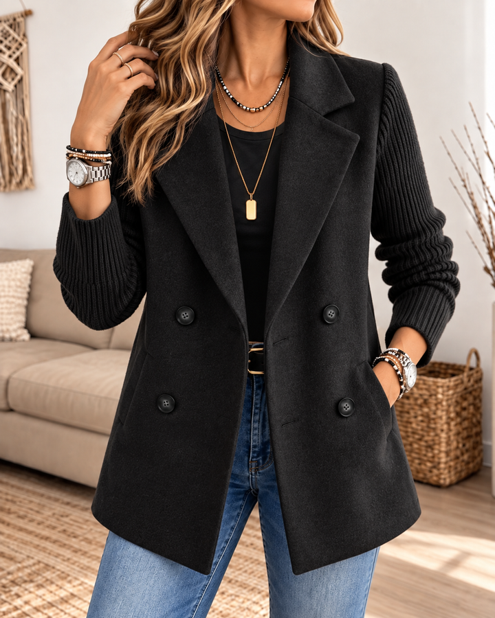 Madeline™ | Knit-Sleeve Double-Breasted Blazer