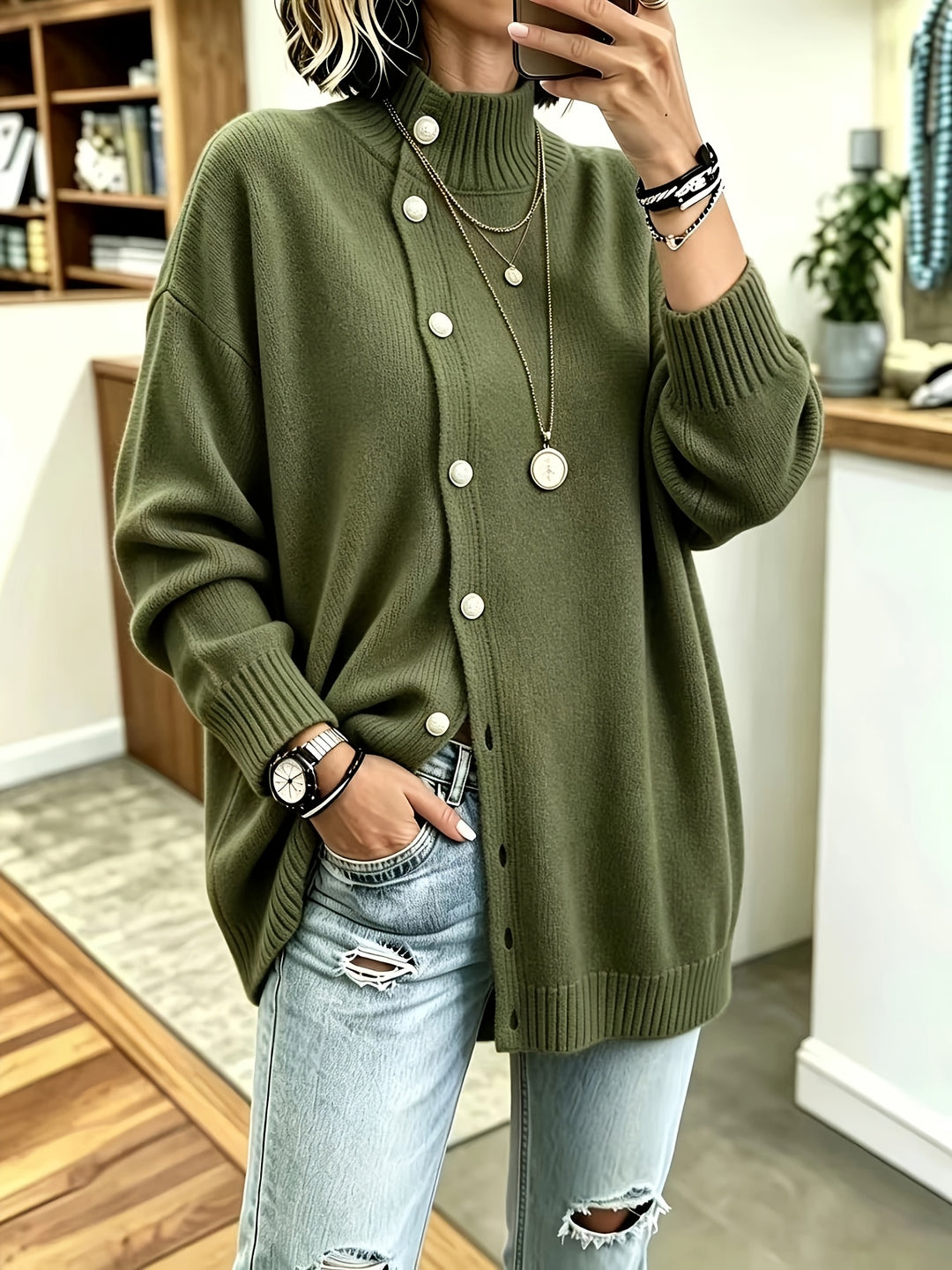Estelle™ | Pearl-Button Relaxed Knit Cardigan