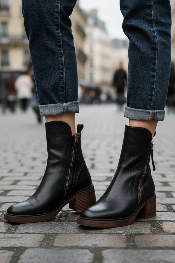 Pernelle™ | Square-Heel Leather Ankle Boots