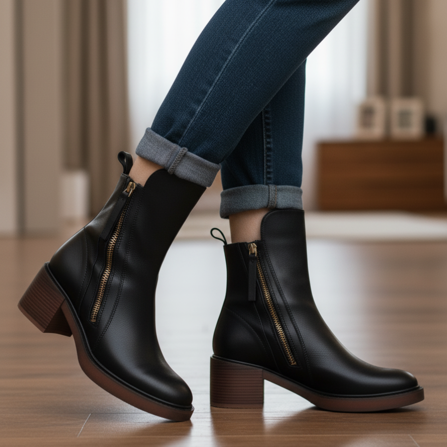 Pernelle™ | Square-Heel Leather Ankle Boots