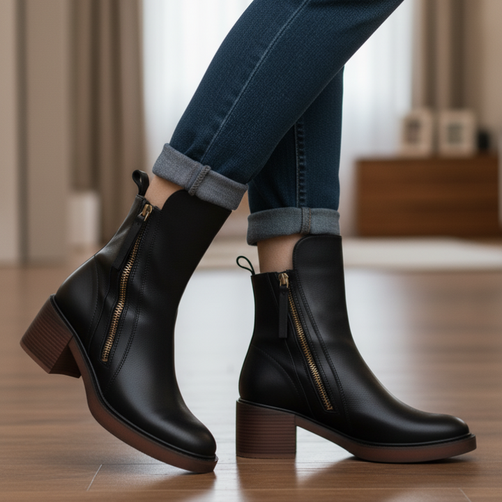 Pernelle™ | Square-Heel Leather Ankle Boots