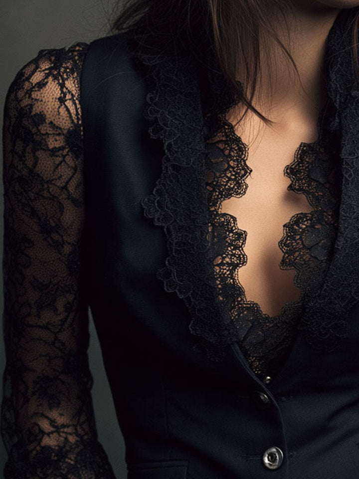 Celeste™ | Lace-Sleeve Tailored Blazer