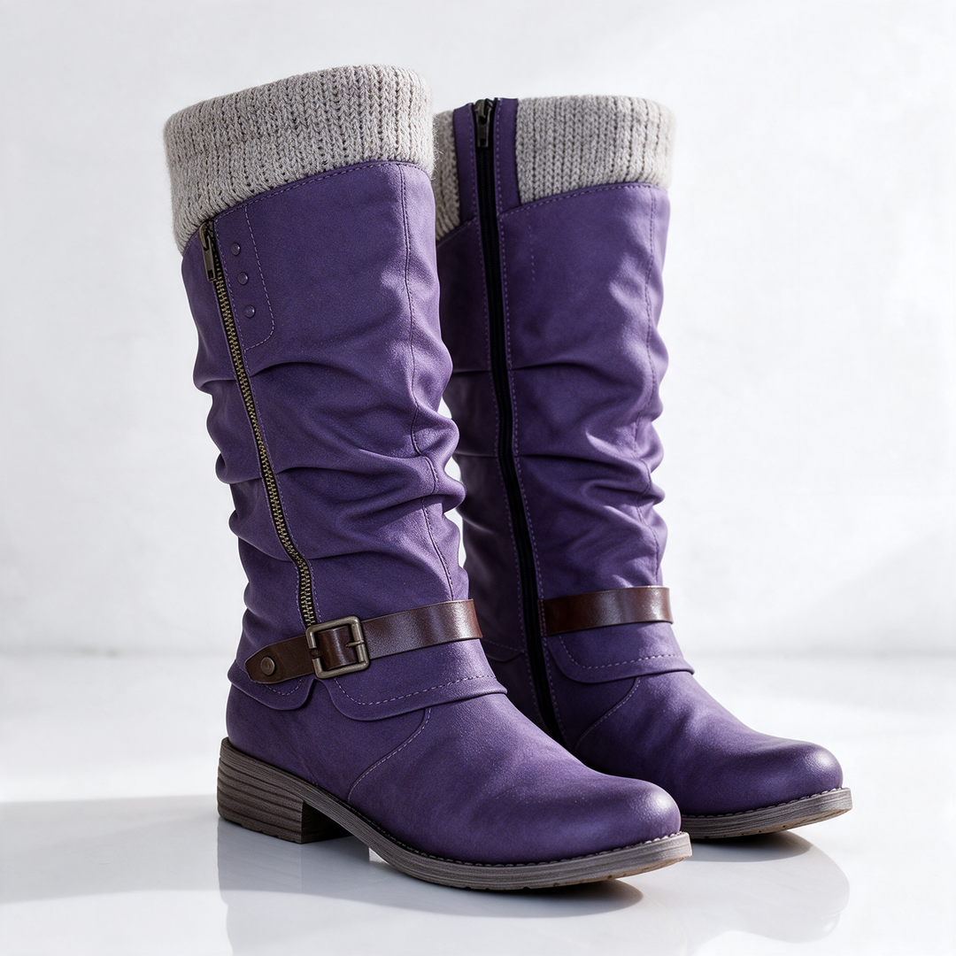 Theresa™ | Knit-Collar Comfort Mid-Calf Boots