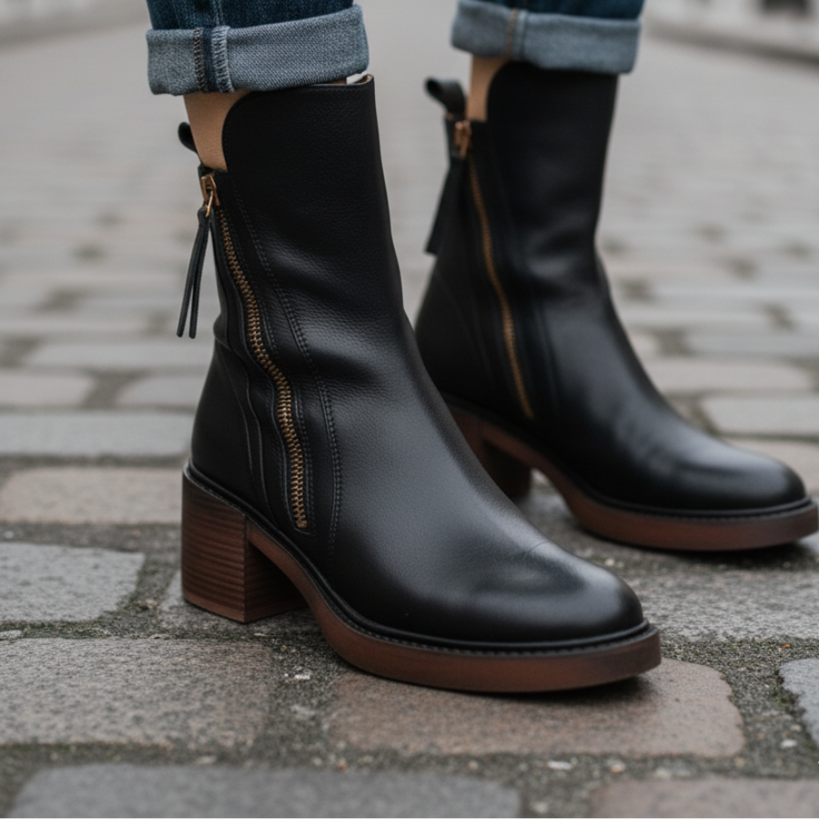 Pernelle™ | Square-Heel Leather Ankle Boots