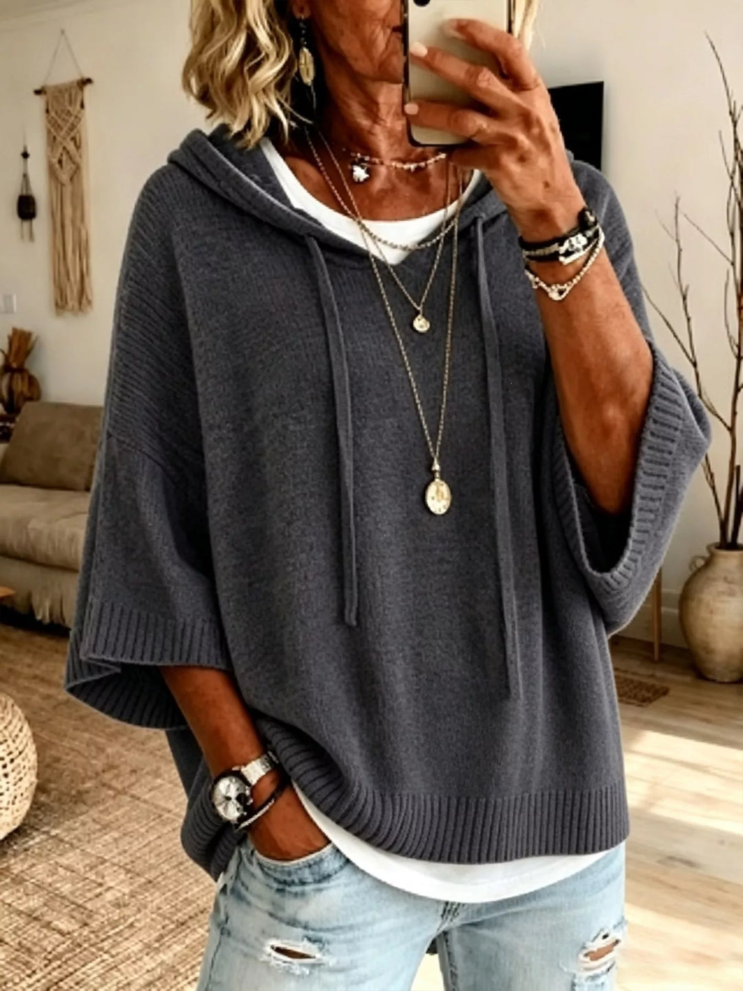 Marielle™ | Relaxed Hooded Knit Poncho