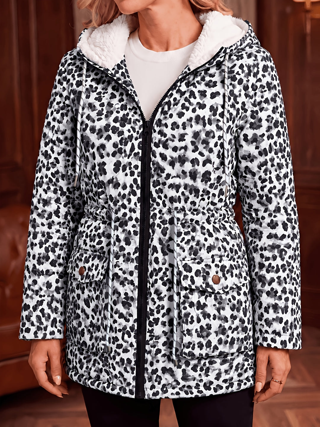 Bianca™ | Leopard Sherpa-Lined Hooded Coat