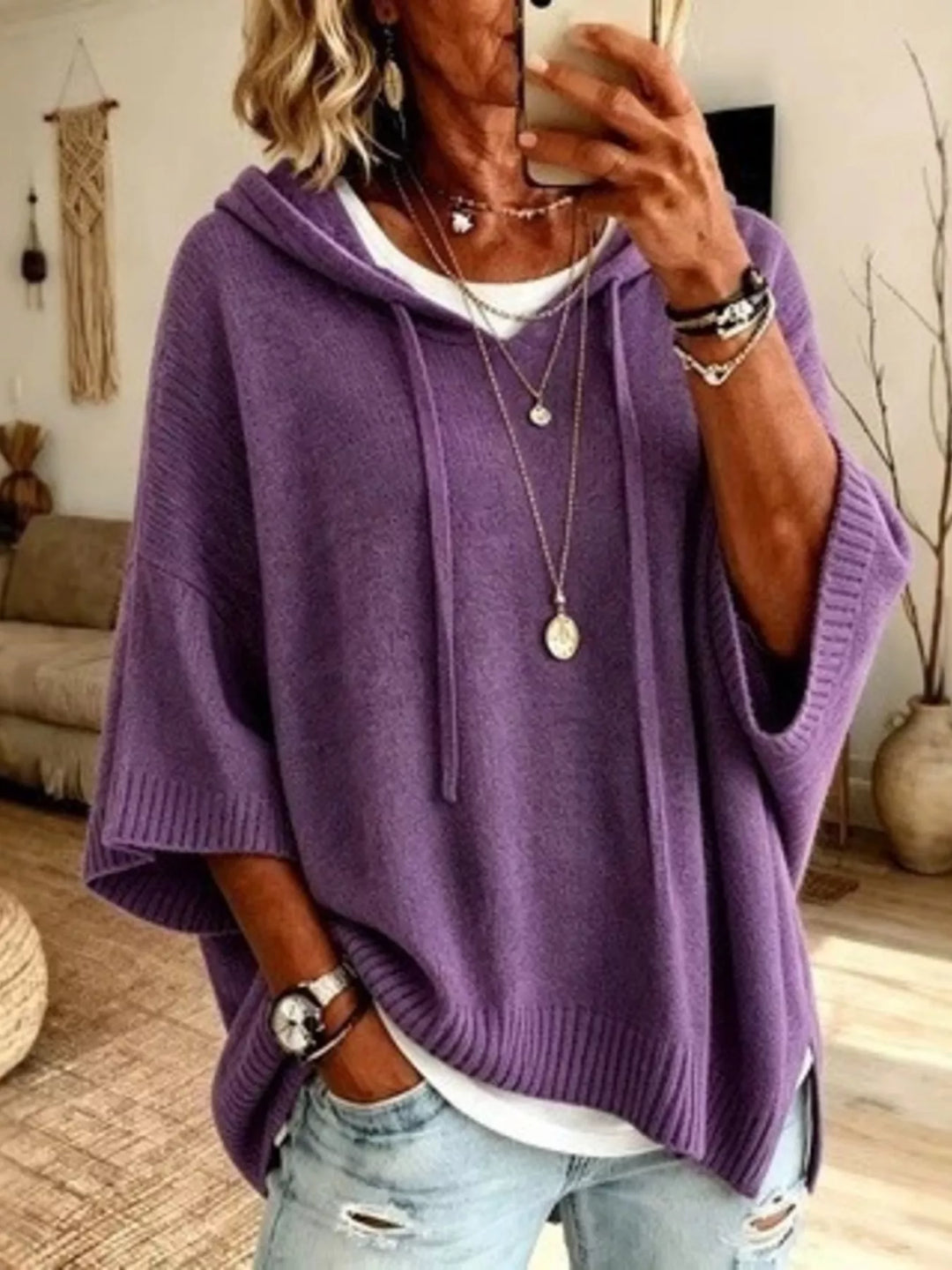 Marielle™ | Relaxed Hooded Knit Poncho