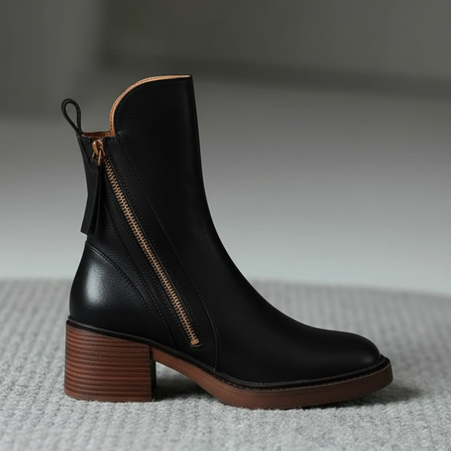 Pernelle™ | Square-Heel Leather Ankle Boots