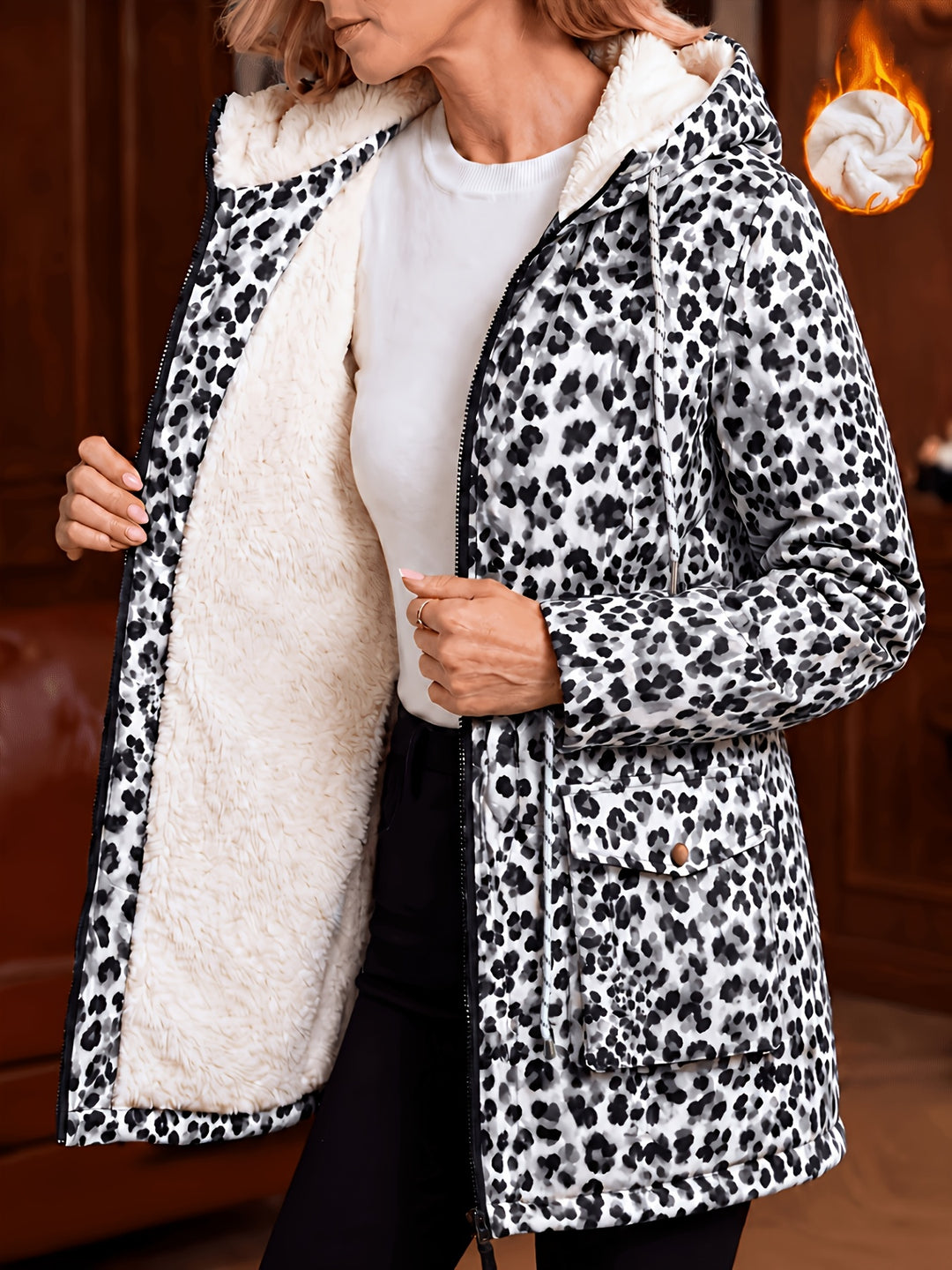 Bianca™ | Leopard Sherpa-Lined Hooded Coat