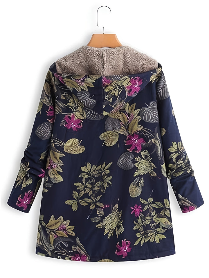 Rosalind™ | Floral Fleece-Lined Hooded Coat