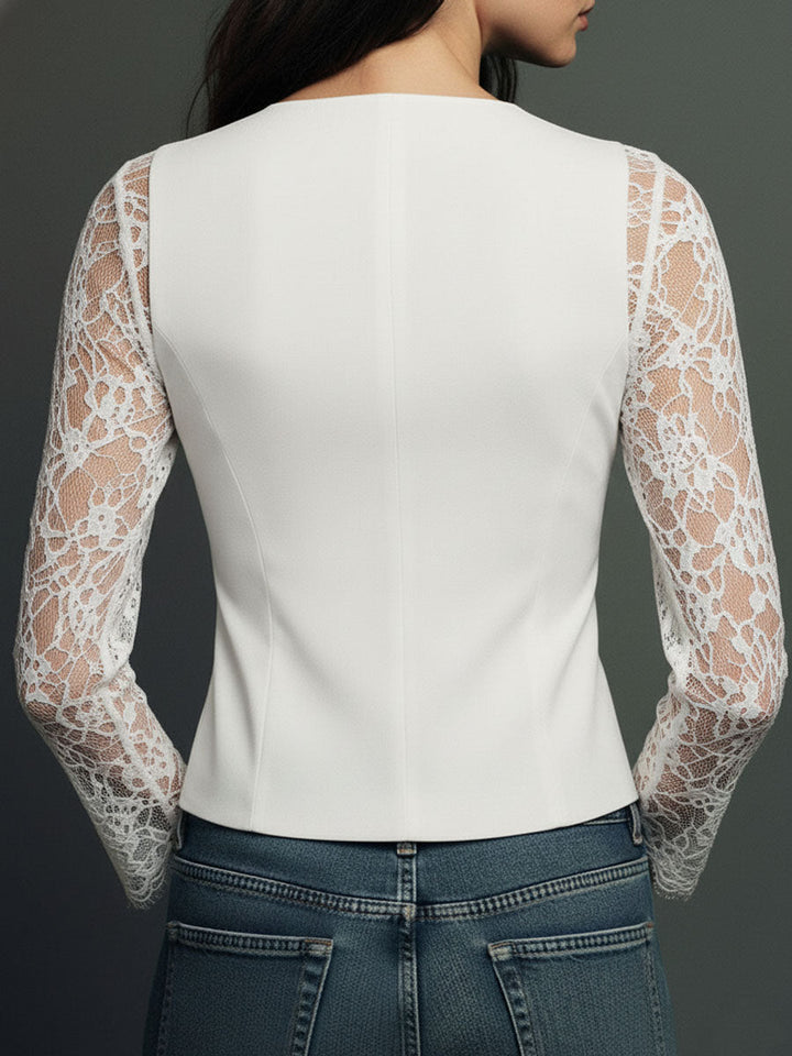 Celeste™ | Lace-Sleeve Tailored Blazer