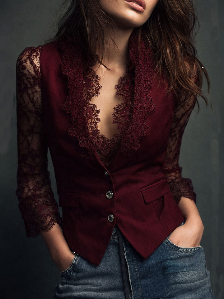Celeste™ | Lace-Sleeve Tailored Blazer