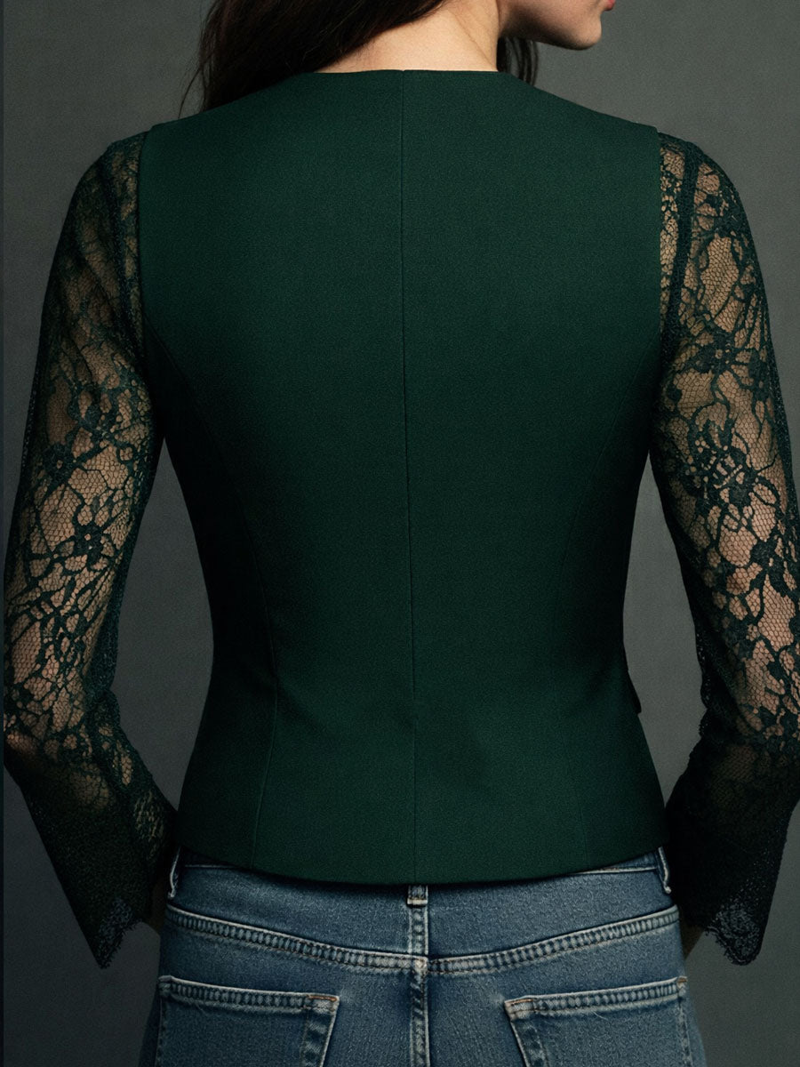 Celeste™ | Lace-Sleeve Tailored Blazer
