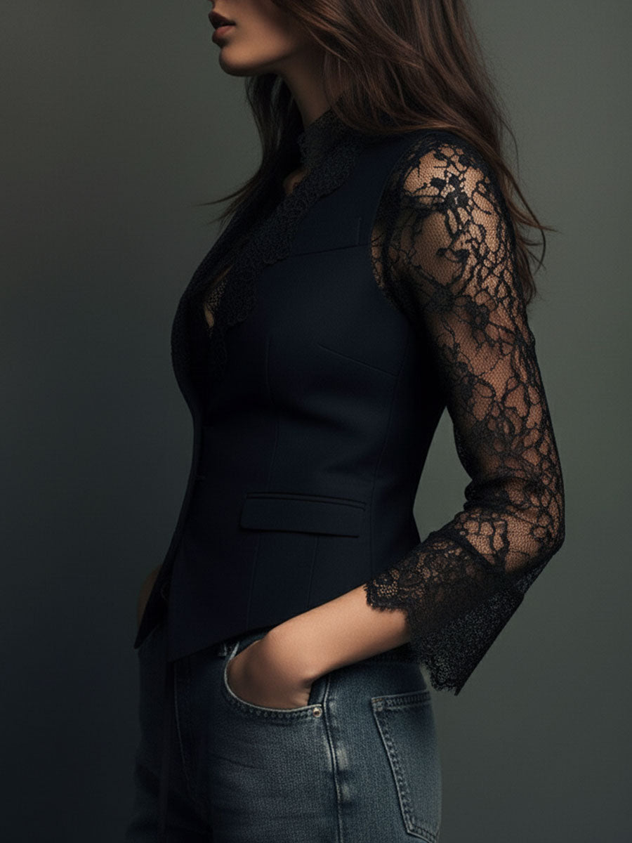Celeste™ | Lace-Sleeve Tailored Blazer