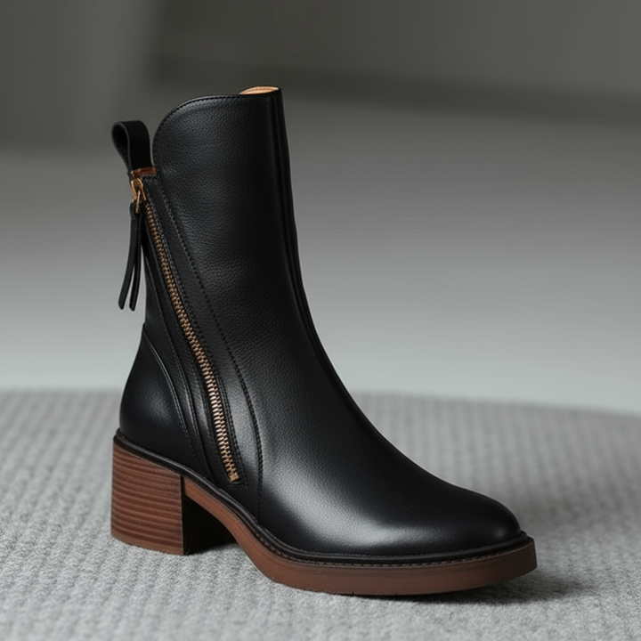 Pernelle™ | Square-Heel Leather Ankle Boots
