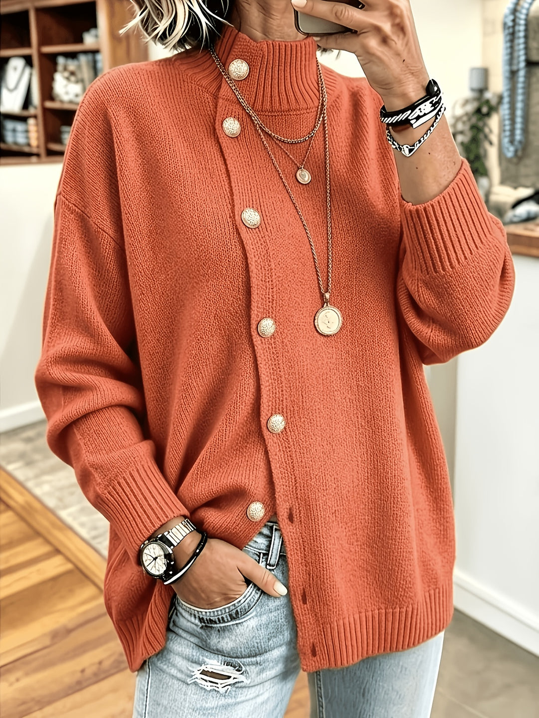 Estelle™ | Pearl-Button Relaxed Knit Cardigan