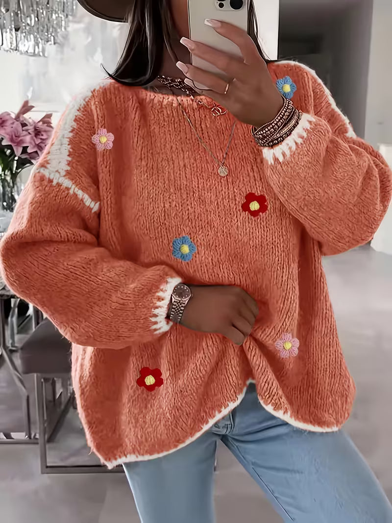 Amelia™ | Elegant Embroidered Flower Sweater
