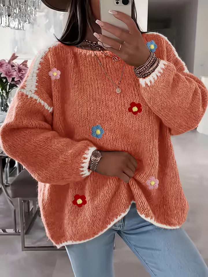 Amelia™ | Elegant Embroidered Flower Sweater