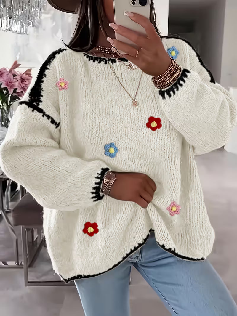 Amelia™ | Elegant Embroidered Flower Sweater