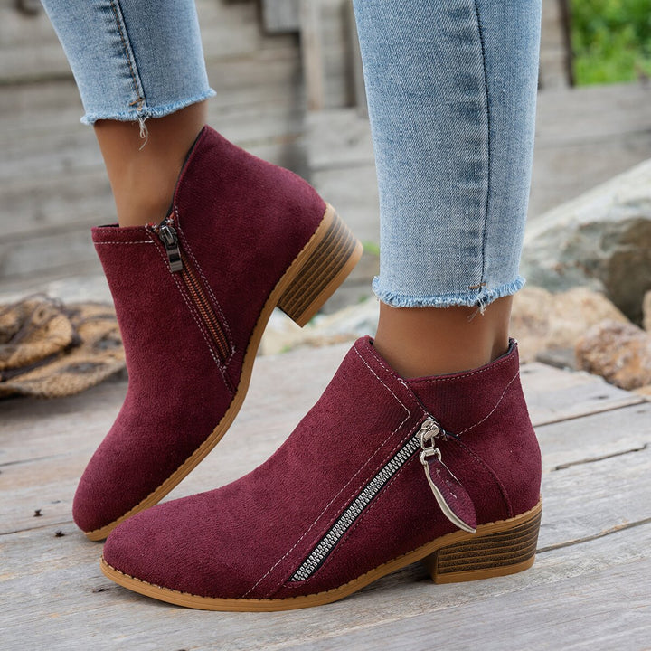Nadine™ | Side-Zip Low-Heel Ankle Boots