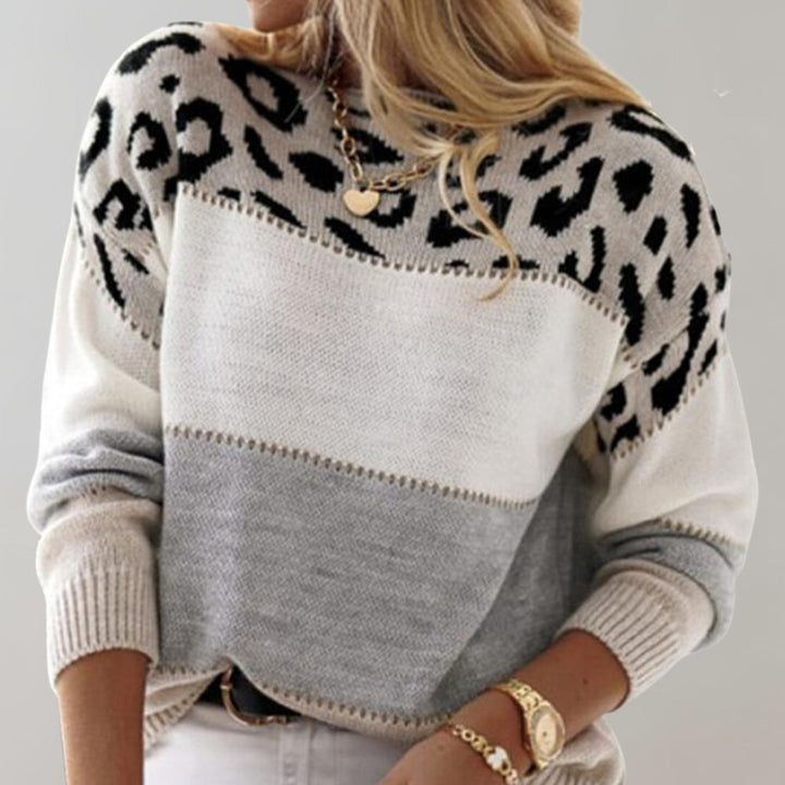 Adeline™ | Leopard-Trim Colorblock Knit Sweater