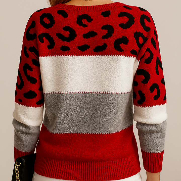 Adeline™ | Leopard-Trim Colorblock Knit Sweater
