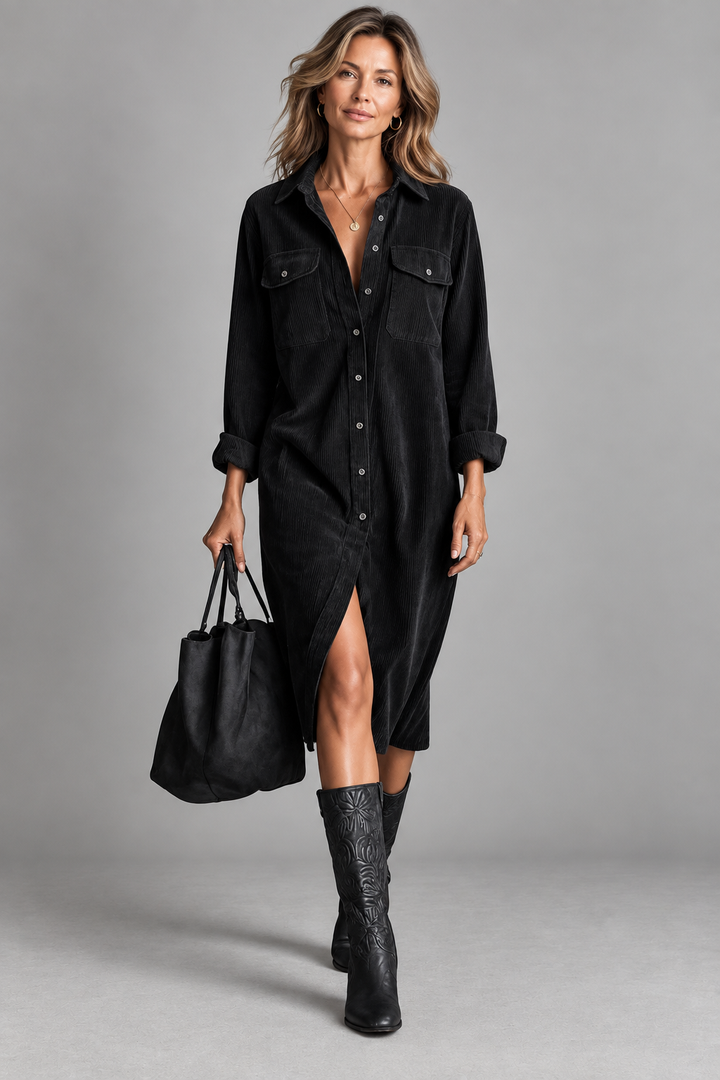 Clara™ | Classic Corduroy Shirt Dress
