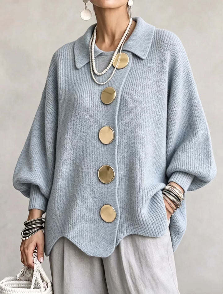 Eleanor™ | Oversized Gold-Button Knit Cardigan
