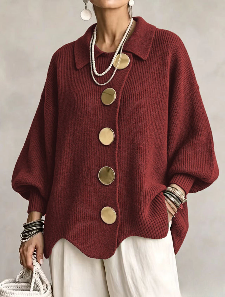 Eleanor™ | Oversized Gold-Button Knit Cardigan