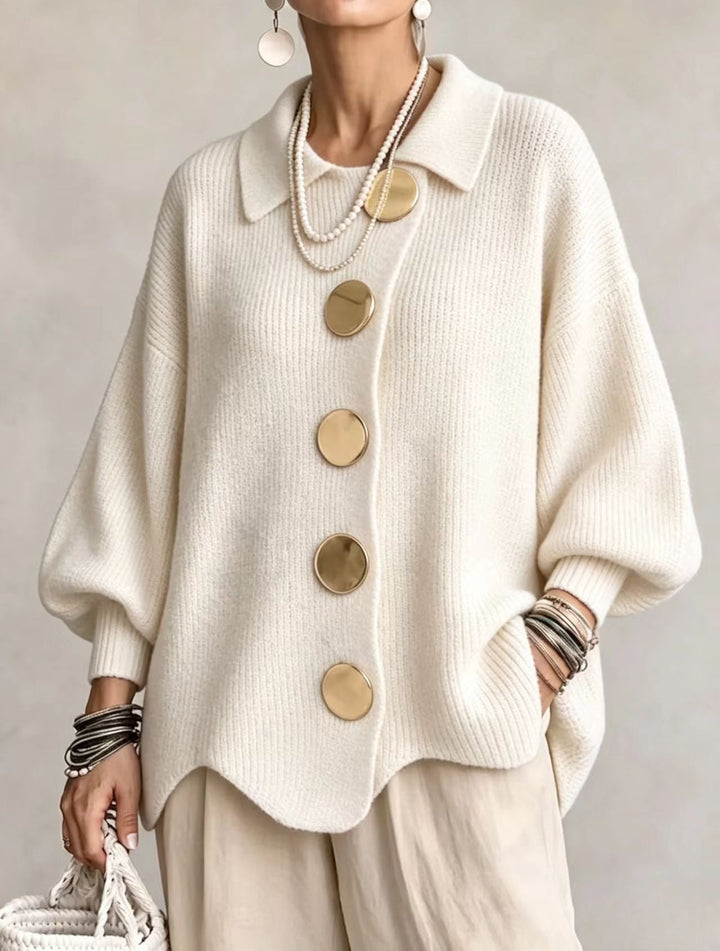 Eleanor™ | Oversized Gold-Button Knit Cardigan