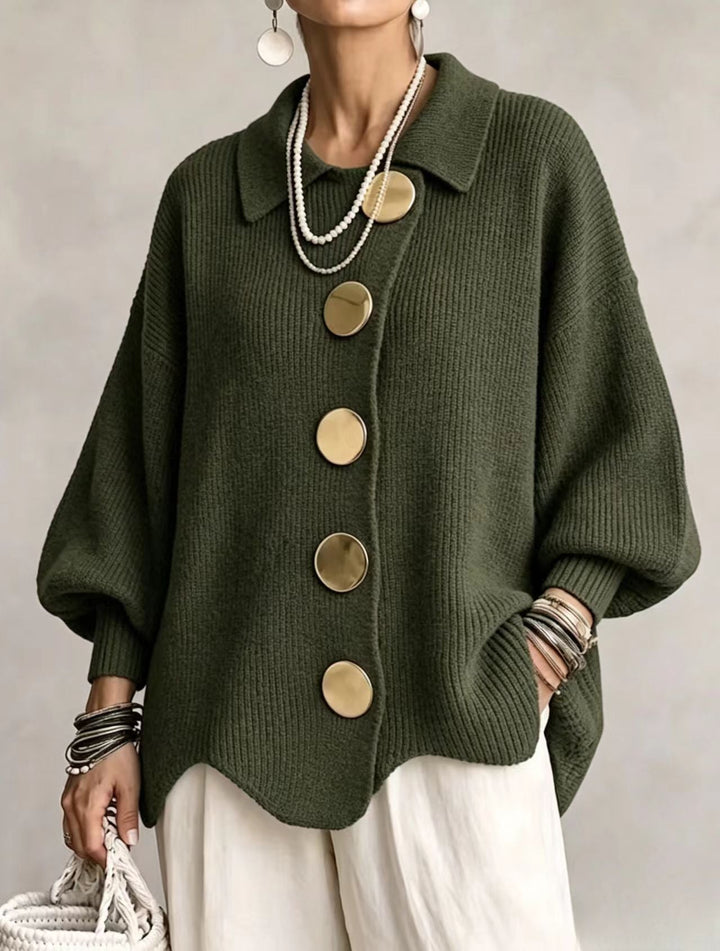 Eleanor™ | Oversized Gold-Button Knit Cardigan
